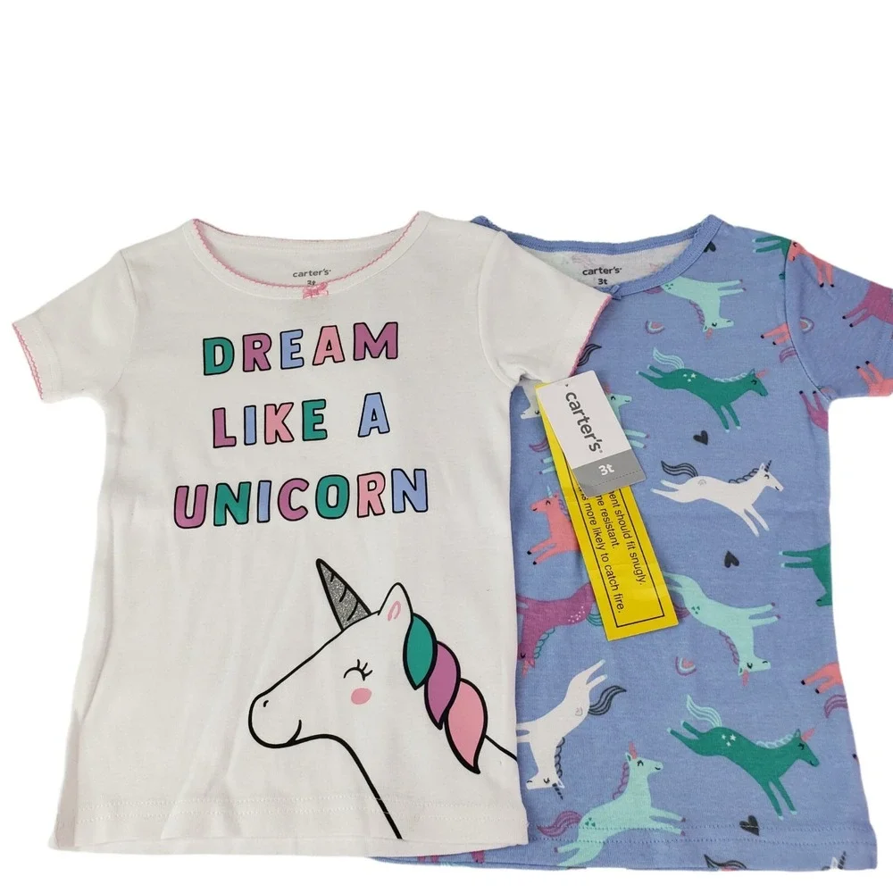 Carter's Toddler and Baby Girls' 4 Piece Cotton Pajama Set (Unicorn T 3)‎ New